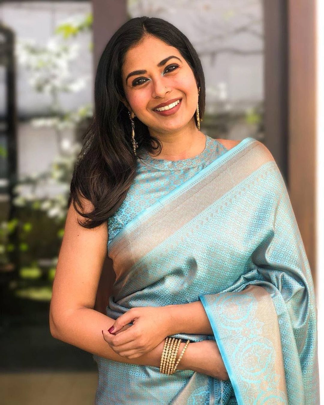 Pastel Aqua Lichi Silk Saree with Rich Jacquard Border