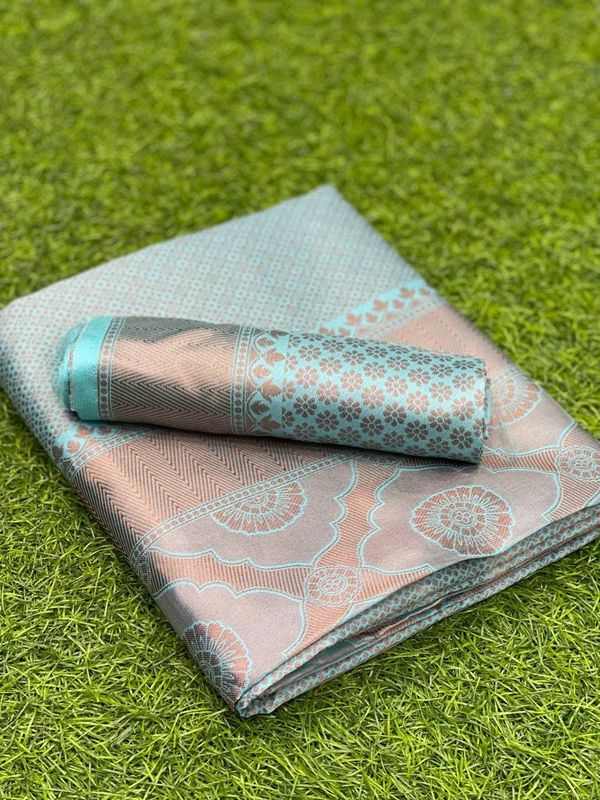 Pastel Aqua Lichi Silk Saree with Rich Jacquard Border