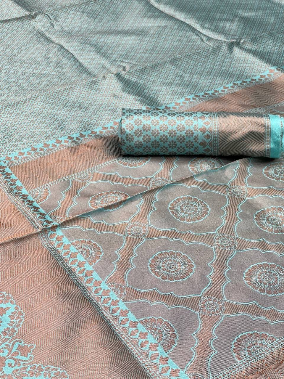 Pastel Aqua Lichi Silk Saree with Rich Jacquard Border