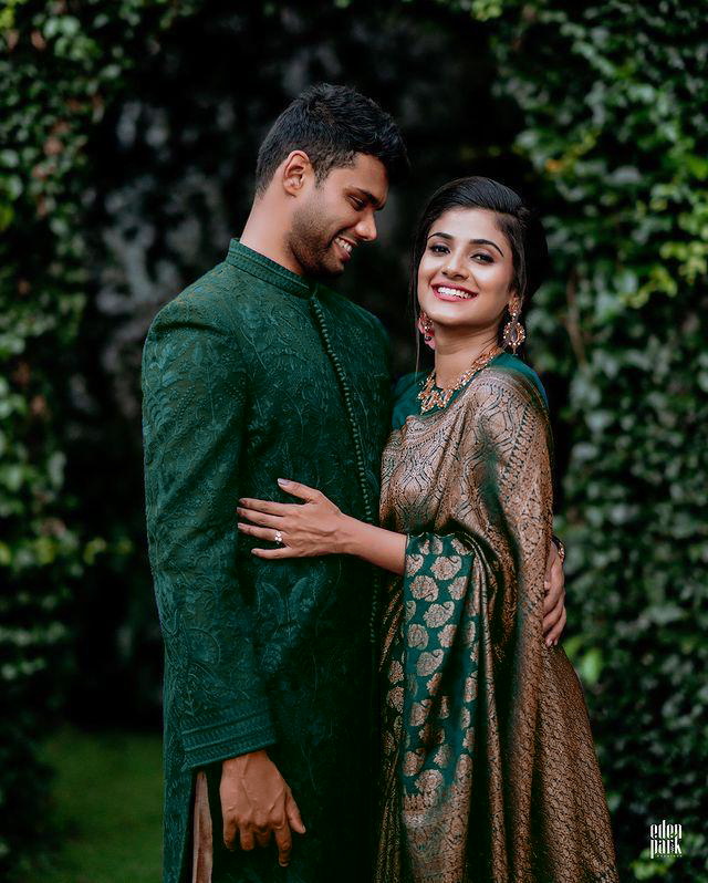 Dark Green Lichi Silk Saree with Rich Golden Jacquard