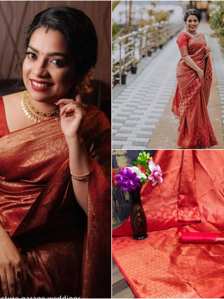 Red Lichi Silk Saree with Rich Golden Jacquard Work
