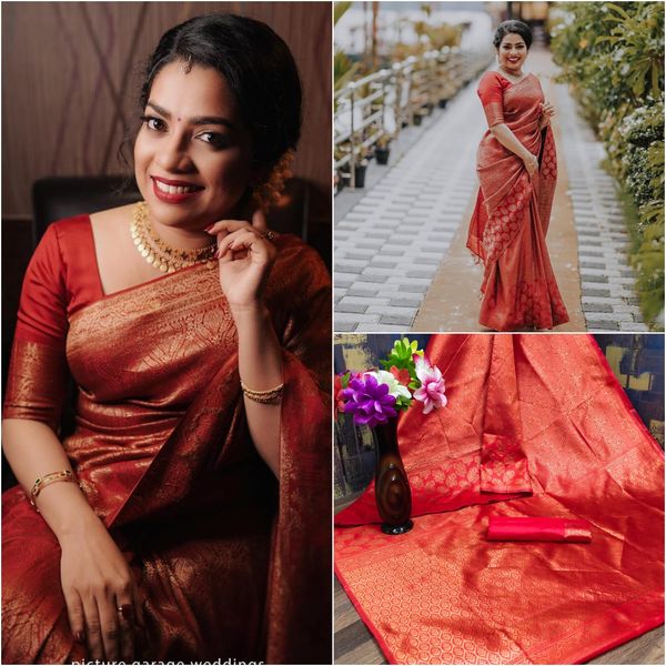 Red Lichi Silk Saree with Rich Golden Jacquard Work