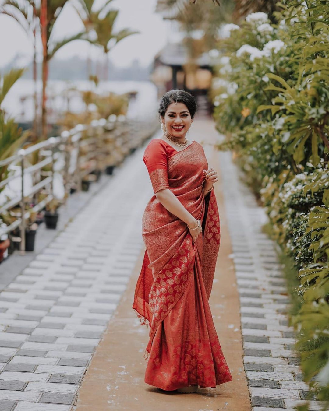 Red Lichi Silk Saree with Rich Golden Jacquard Work