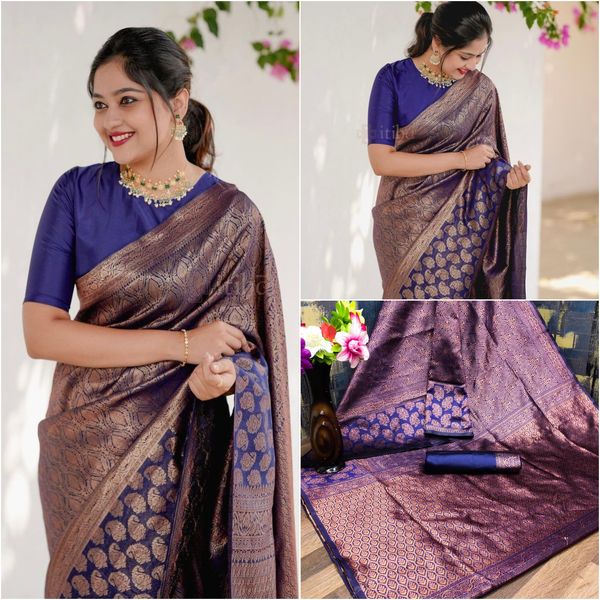 Purple Lichi Silk Saree with Rich Golden Jacquard Work