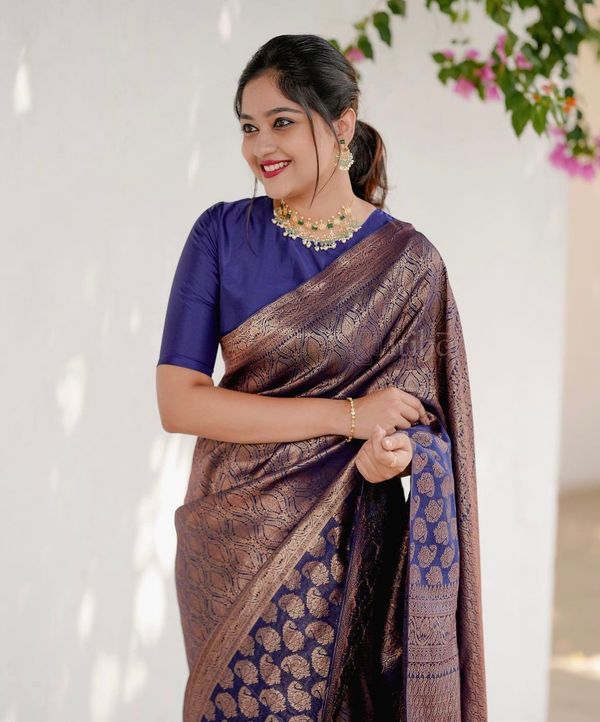 Purple Lichi Silk Saree with Rich Golden Jacquard Work