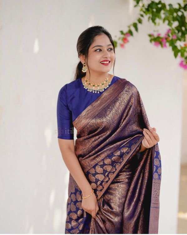 Purple Lichi Silk Saree with Rich Golden Jacquard Work