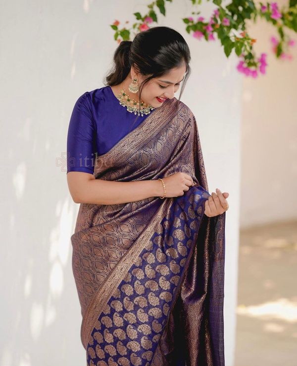 Purple Lichi Silk Saree with Rich Golden Jacquard Work