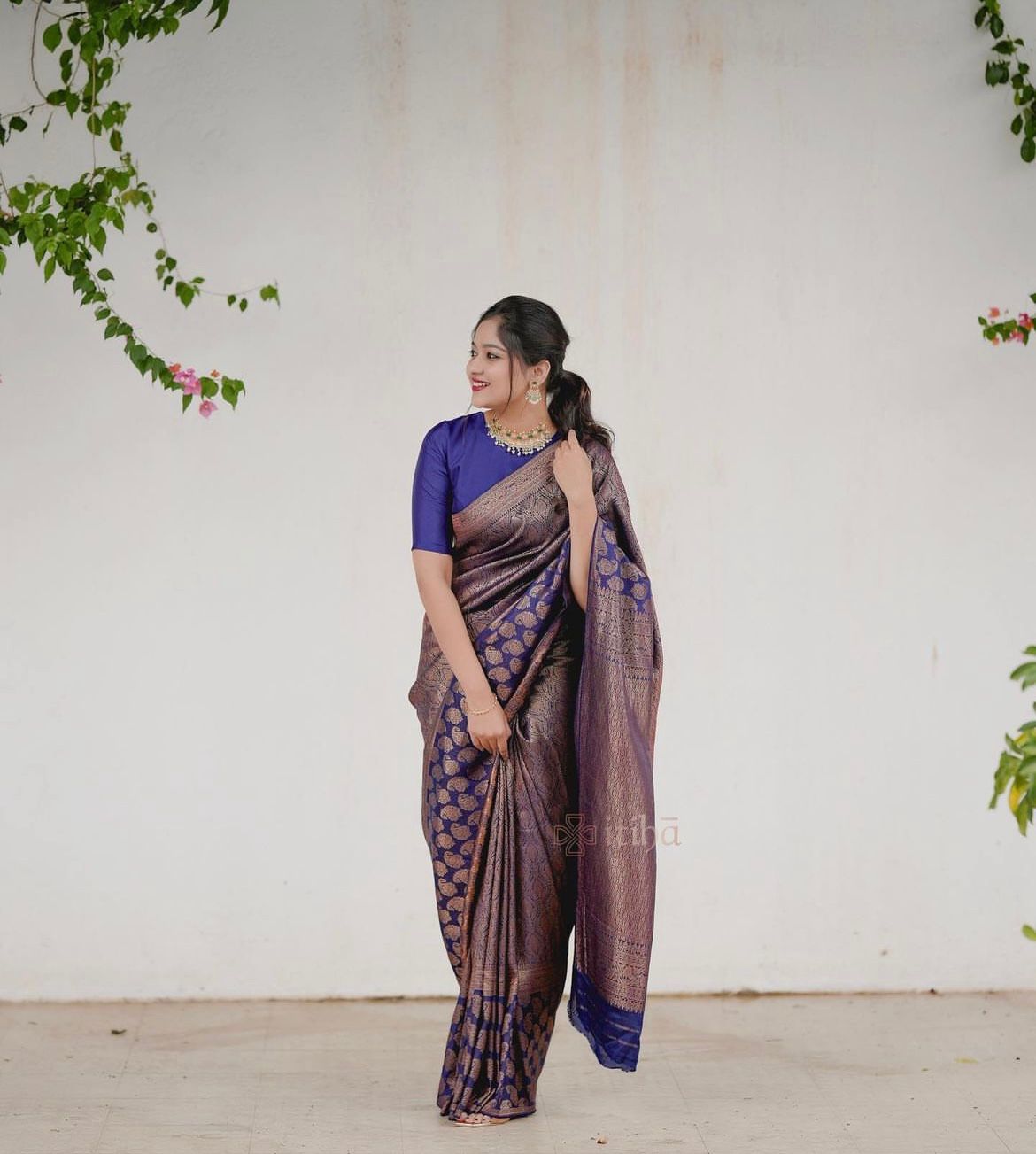 Purple Lichi Silk Saree with Rich Golden Jacquard Work