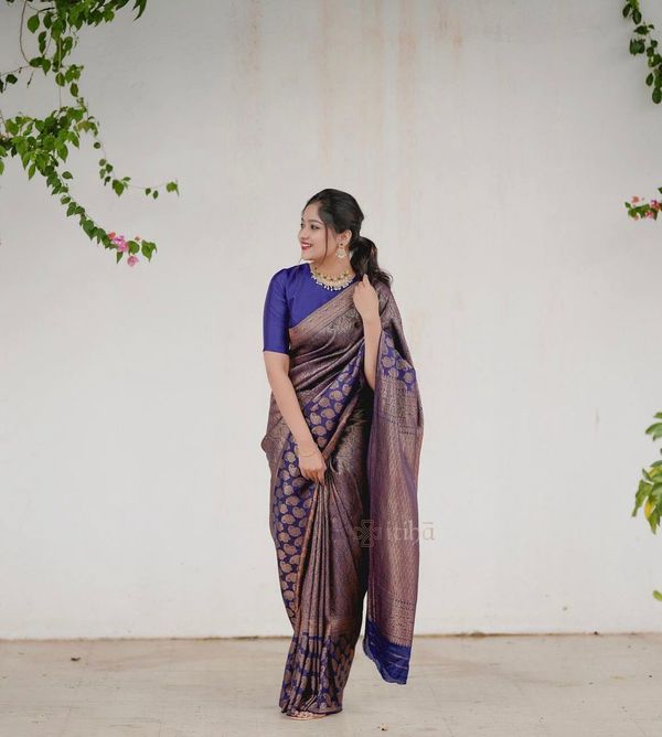 Purple Lichi Silk Saree with Rich Golden Jacquard Work
