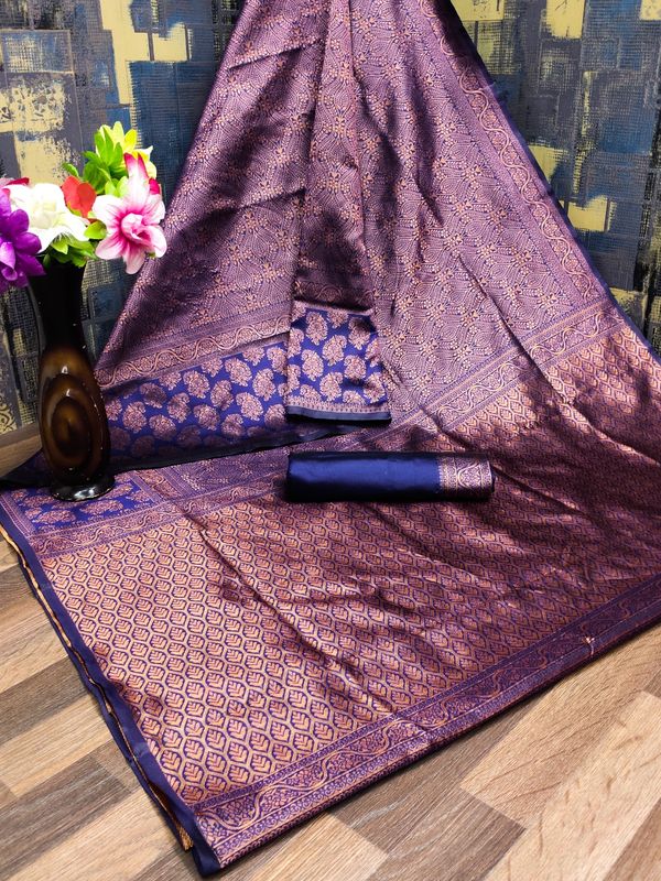 Purple Lichi Silk Saree with Rich Golden Jacquard Work