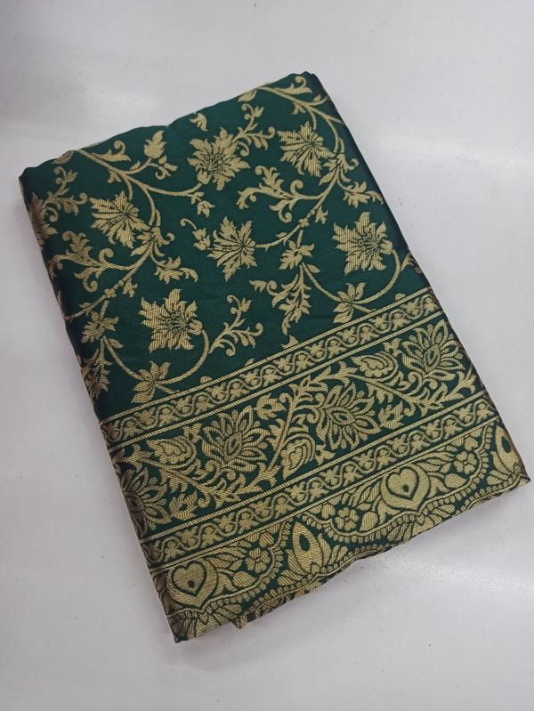 Dark Green Banarasi Lichi Silk Saree with Zari Work