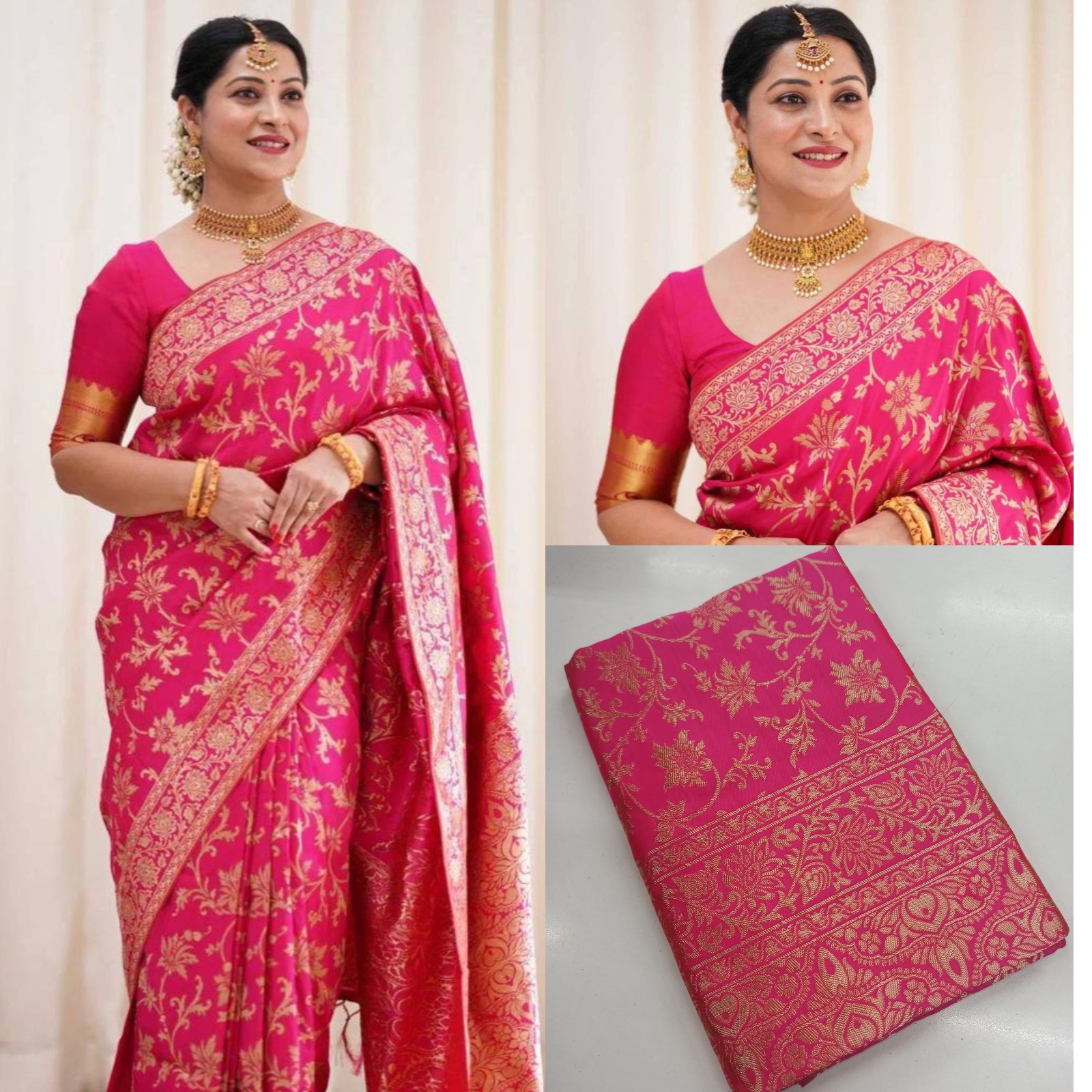 Rani Pink Banarasi Lichi Silk Saree with Zari Work