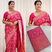 Rani Pink Banarasi Lichi Silk Saree with Zari Work - Pink