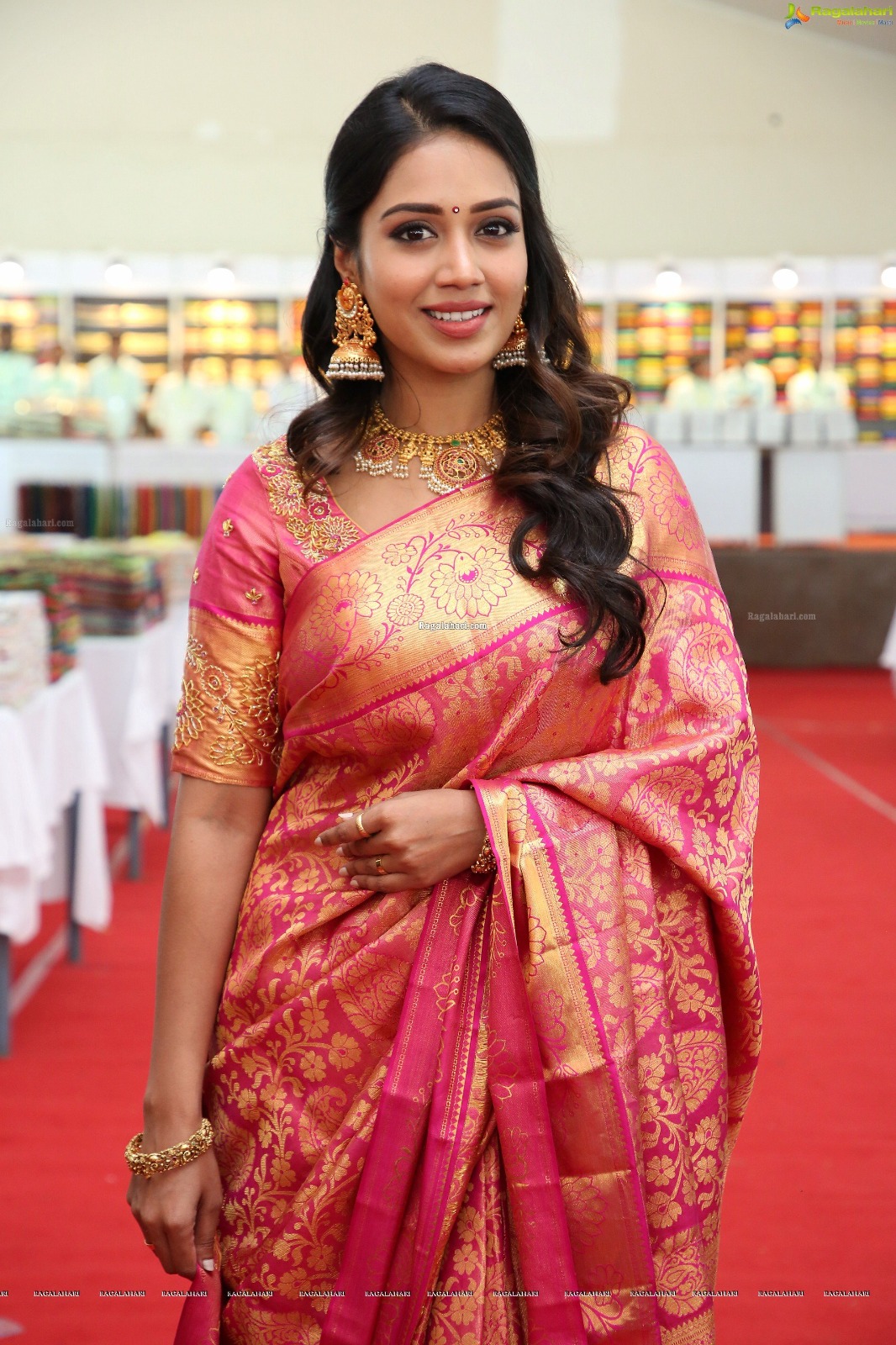 Pink Gold Banarasi Lichi Silk Saree with Rich Zari Work