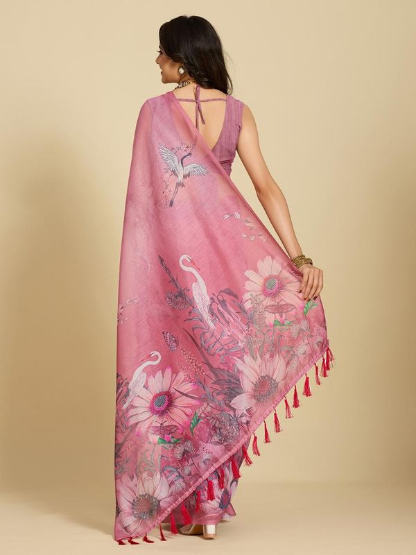 Elegant Pink Floral Cotton Designer Saree with Blouse