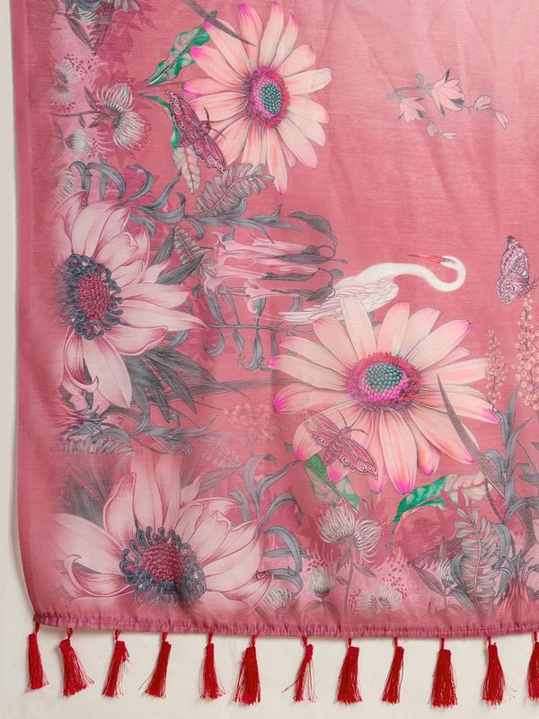 Elegant Pink Floral Cotton Designer Saree with Blouse