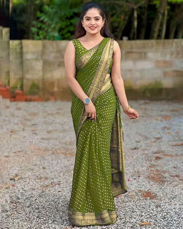 Green Lichi Silk Jacquard Saree with Rich Pallu Design
