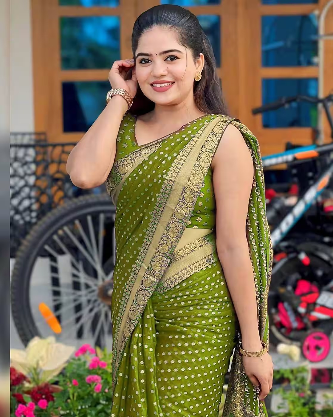 Green Lichi Silk Jacquard Saree with Rich Pallu Design