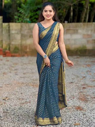 Blue Lichi Silk Jacquard Saree with Elegant Rich Pallu