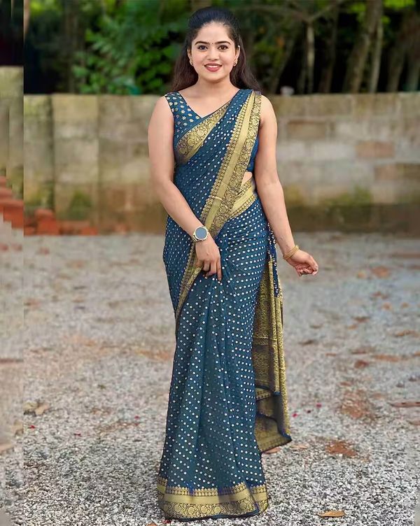 Blue Lichi Silk Jacquard Saree with Elegant Rich Pallu