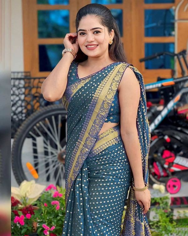 Blue Lichi Silk Jacquard Saree with Elegant Rich Pallu