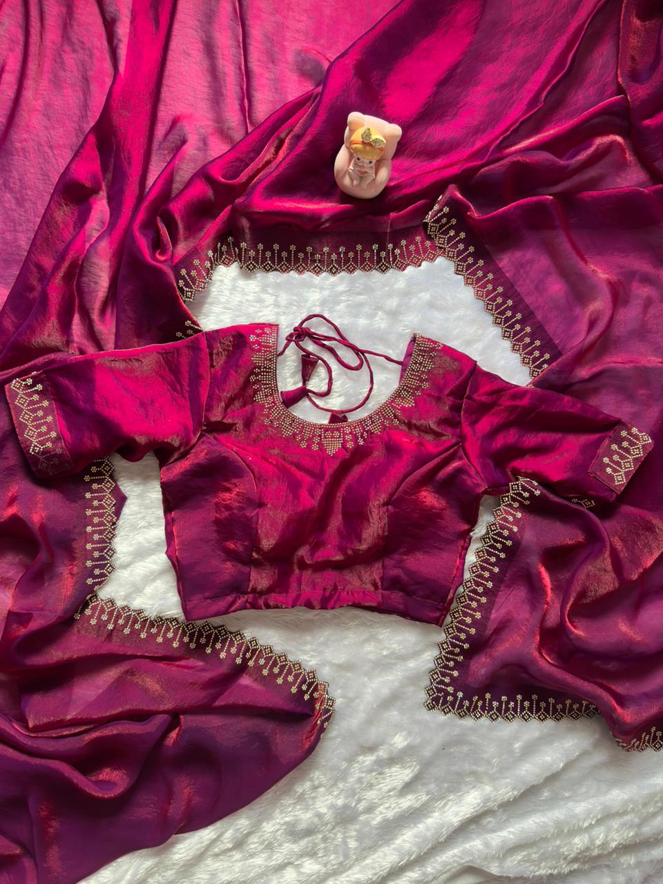 Designer Wine Silk Saree with Elegant Diamond Finish