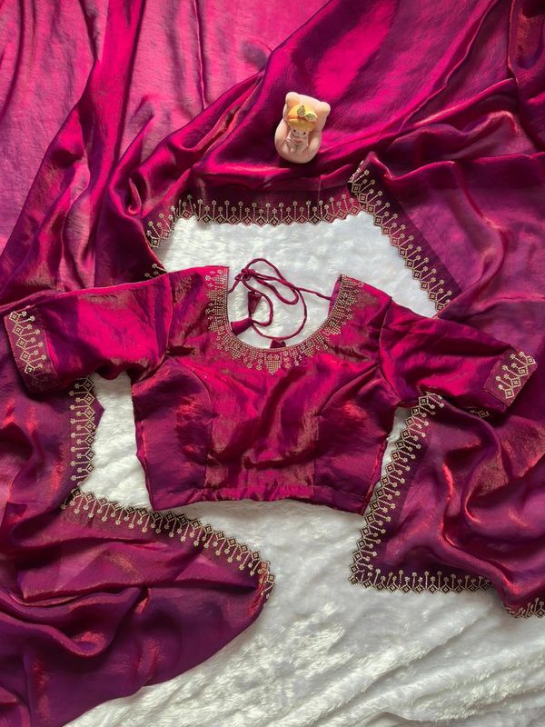 Designer Wine Silk Saree with Elegant Diamond Finish