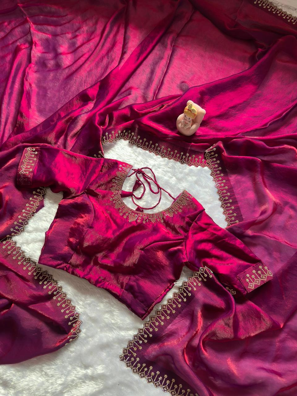 Designer Wine Silk Saree with Elegant Diamond Finish