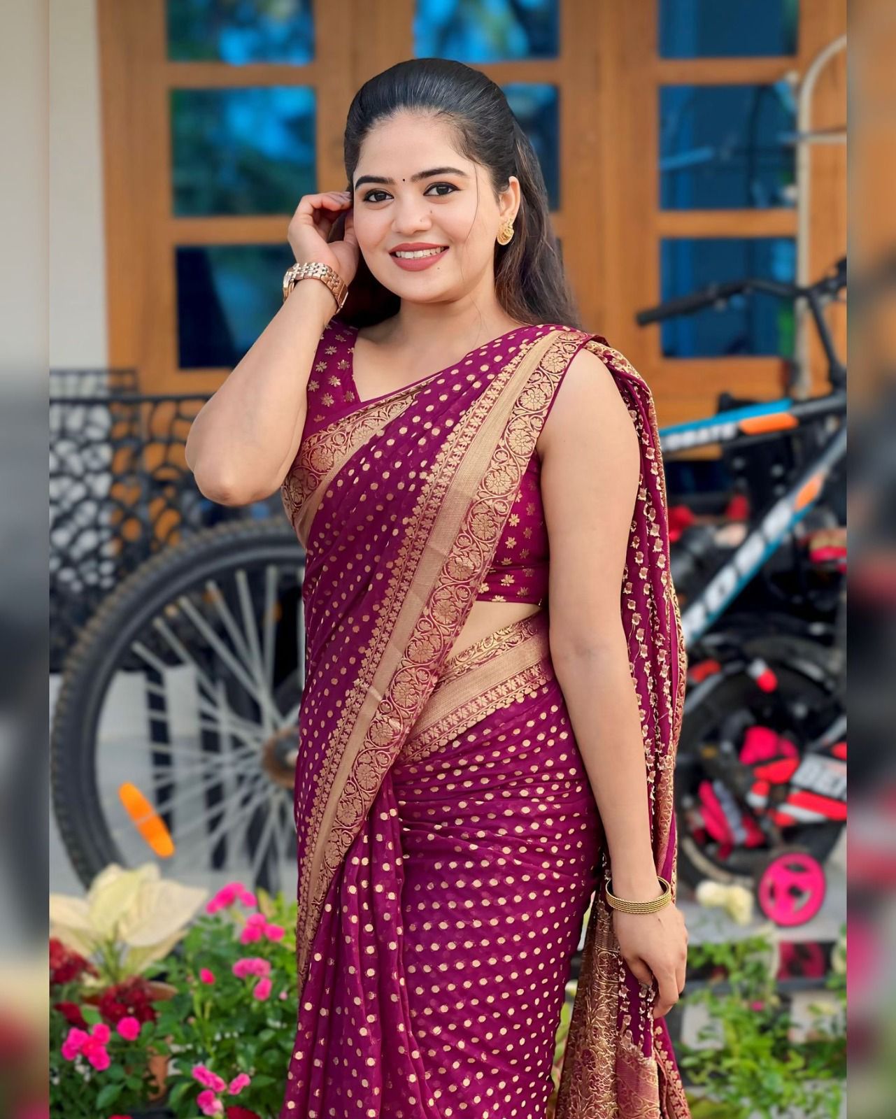 Maroon Lichi Silk Jacquard Saree with Rich Pallu