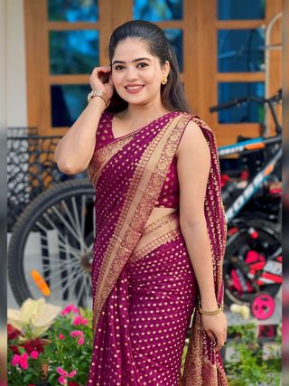 Maroon Lichi Silk Jacquard Saree with Rich Pallu