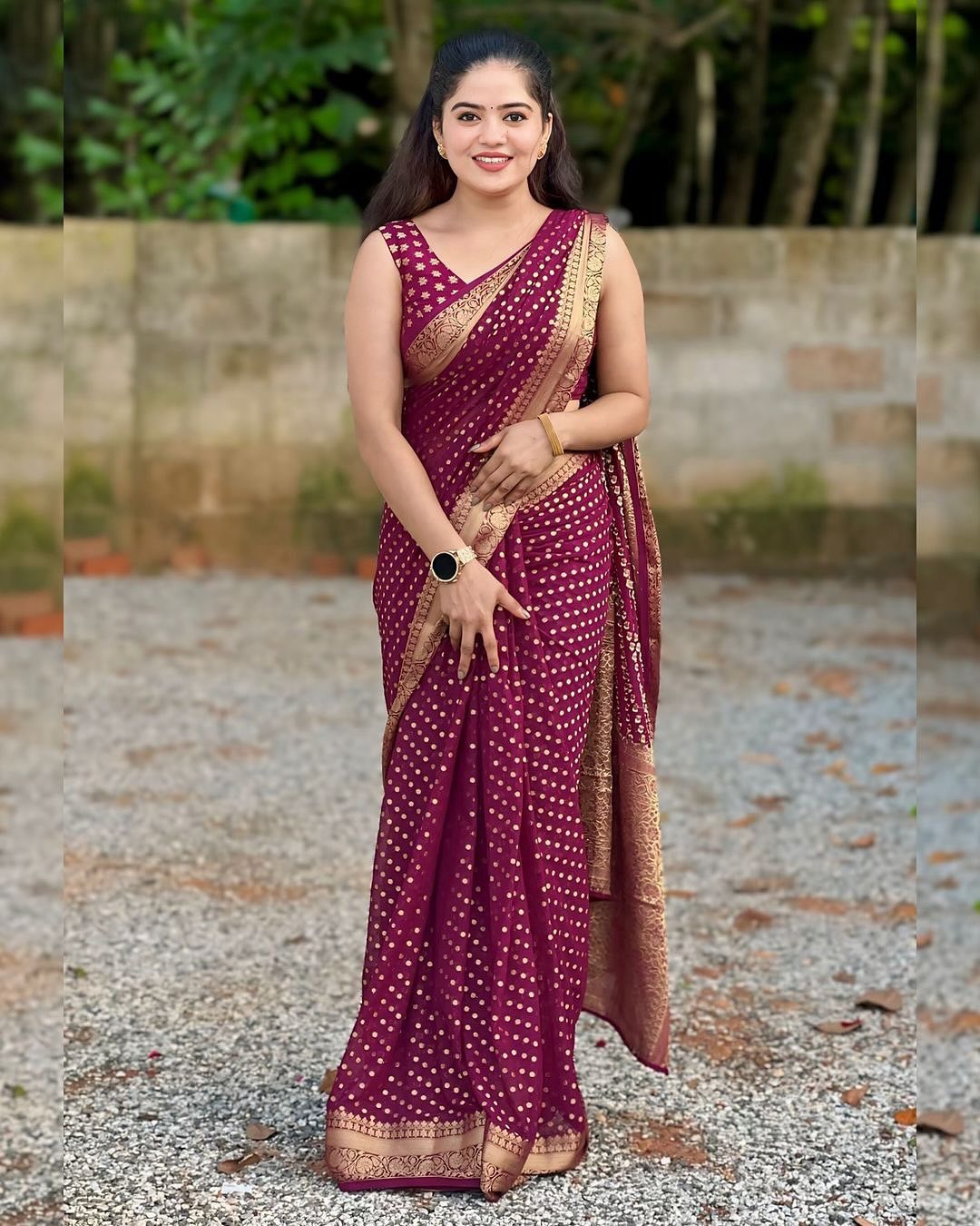 Maroon Lichi Silk Jacquard Saree with Rich Pallu