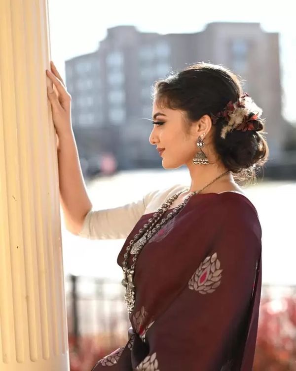 Maroon Soft Lichi Silk Saree with Silver Zari & Jacquard Border