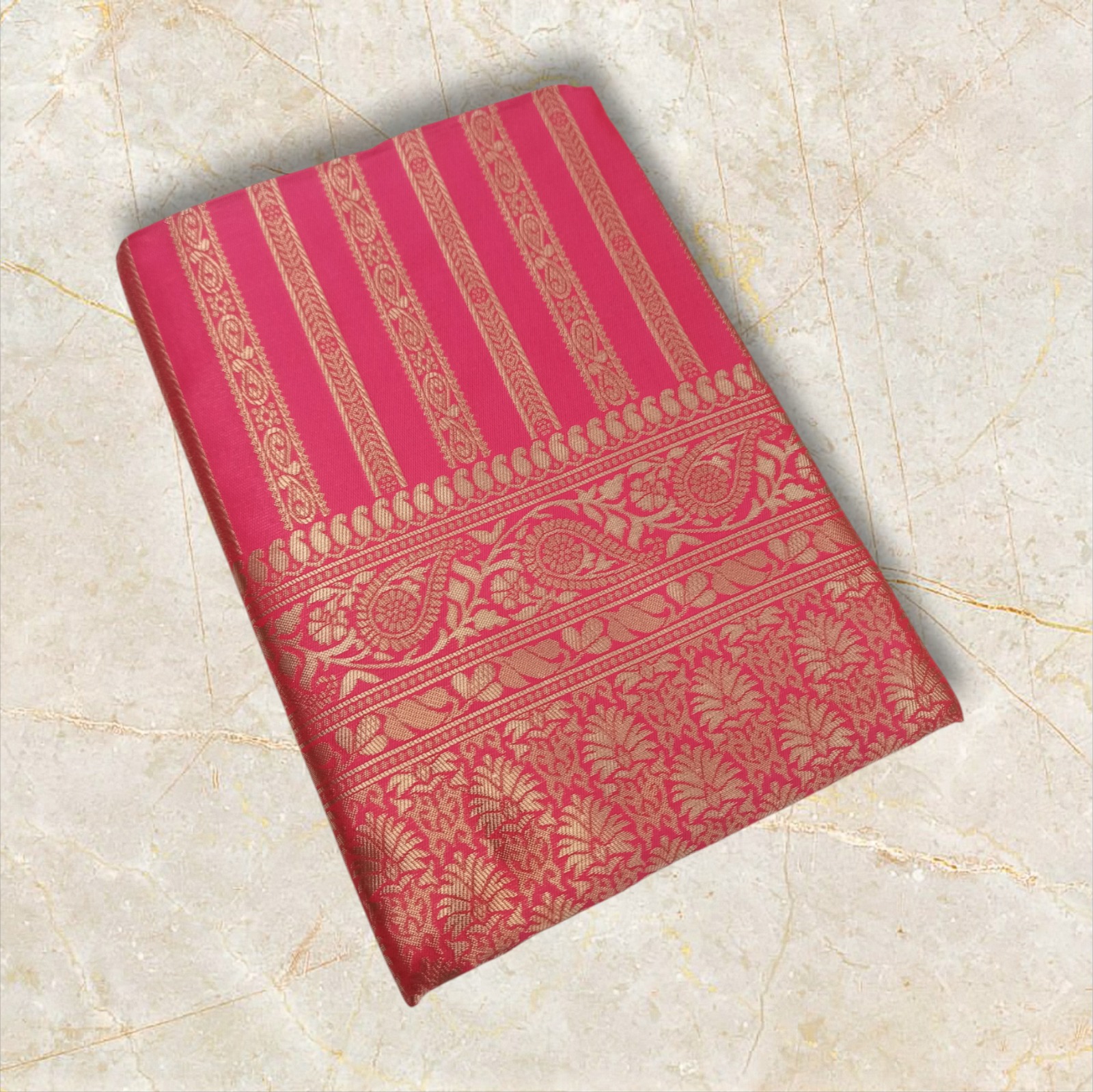 Pink Gold Zari Banarasi Lichi Silk Saree With Blouse