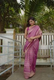 Magenta Zari Banarasi Lichi Silk Saree With Blouse - Purple