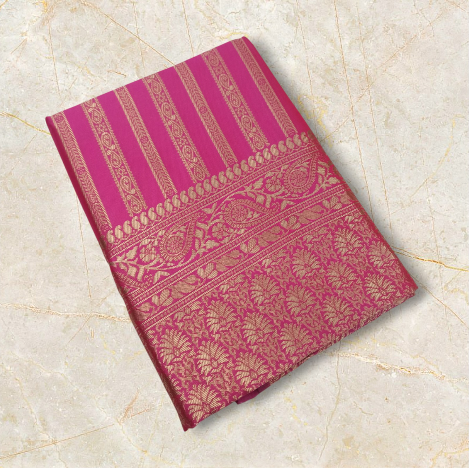 Magenta Zari Banarasi Lichi Silk Saree With Blouse