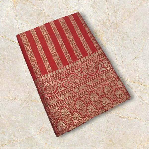 Red Zari Banarasi Lichi Silk Saree With Blouse Piece
