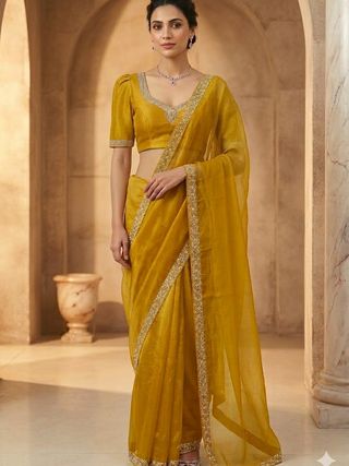 Premium Mustard Yellow Space Silk Saree with Designer Finish