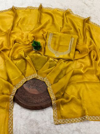 Premium Mustard Yellow Space Silk Saree with Designer Finish