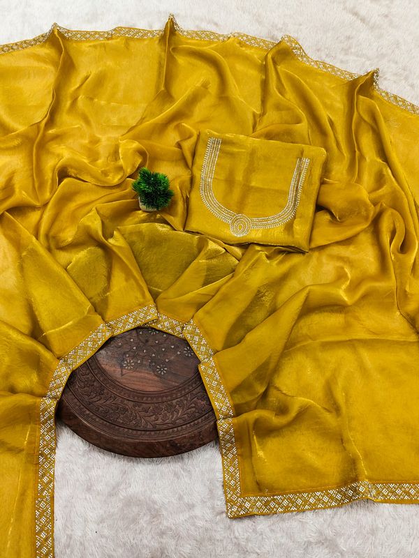 Premium Mustard Yellow Space Silk Saree with Designer Finish