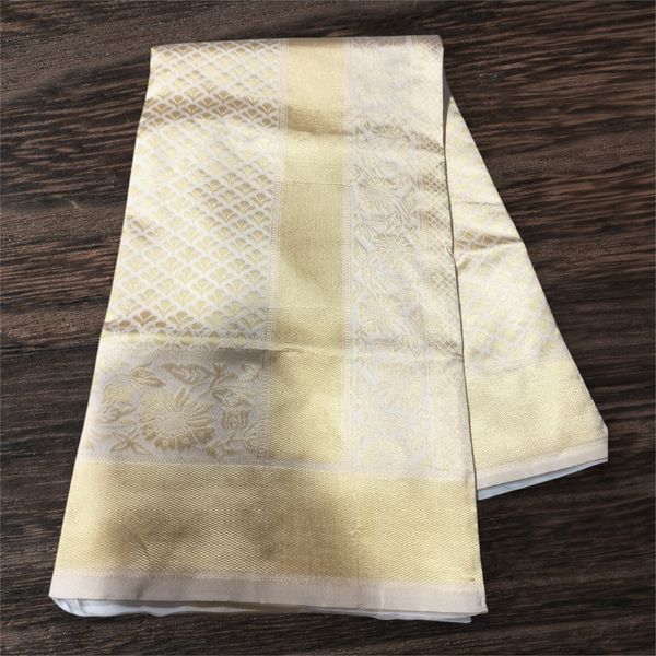 Cream Gold Lichi Silk Saree With Rich Jacquard Work