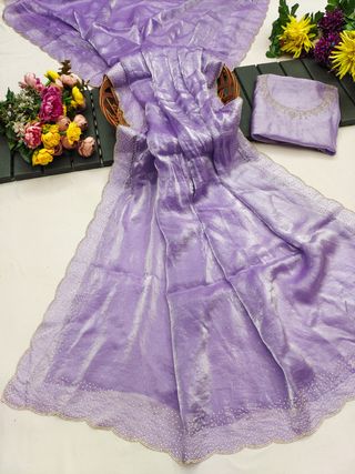 Elegant Lavender Silk Saree with Zarkan Diamond Border