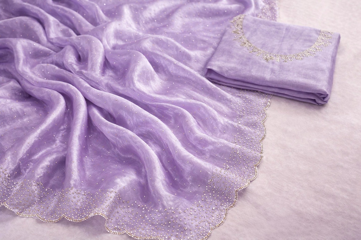 Elegant Lavender Silk Saree with Zarkan Diamond Border