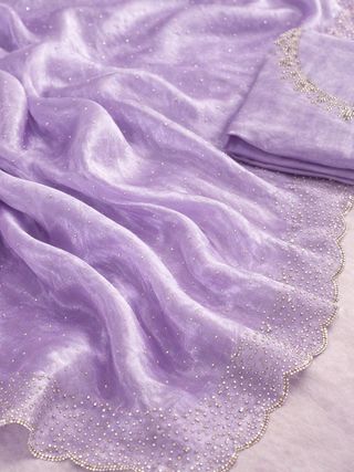Elegant Lavender Silk Saree with Zarkan Diamond Border