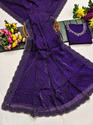 Designer Deep Purple Silk Saree with Elegant Diamond Touch
