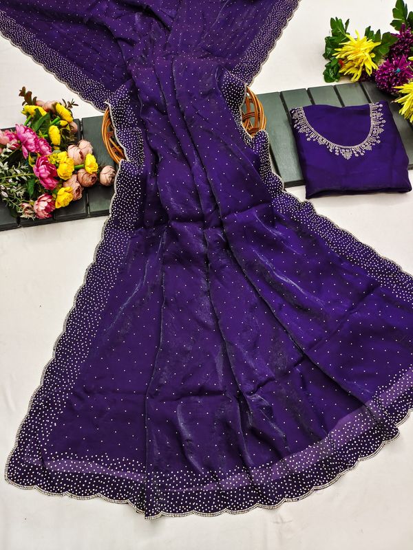 Designer Deep Purple Silk Saree with Elegant Diamond Touch