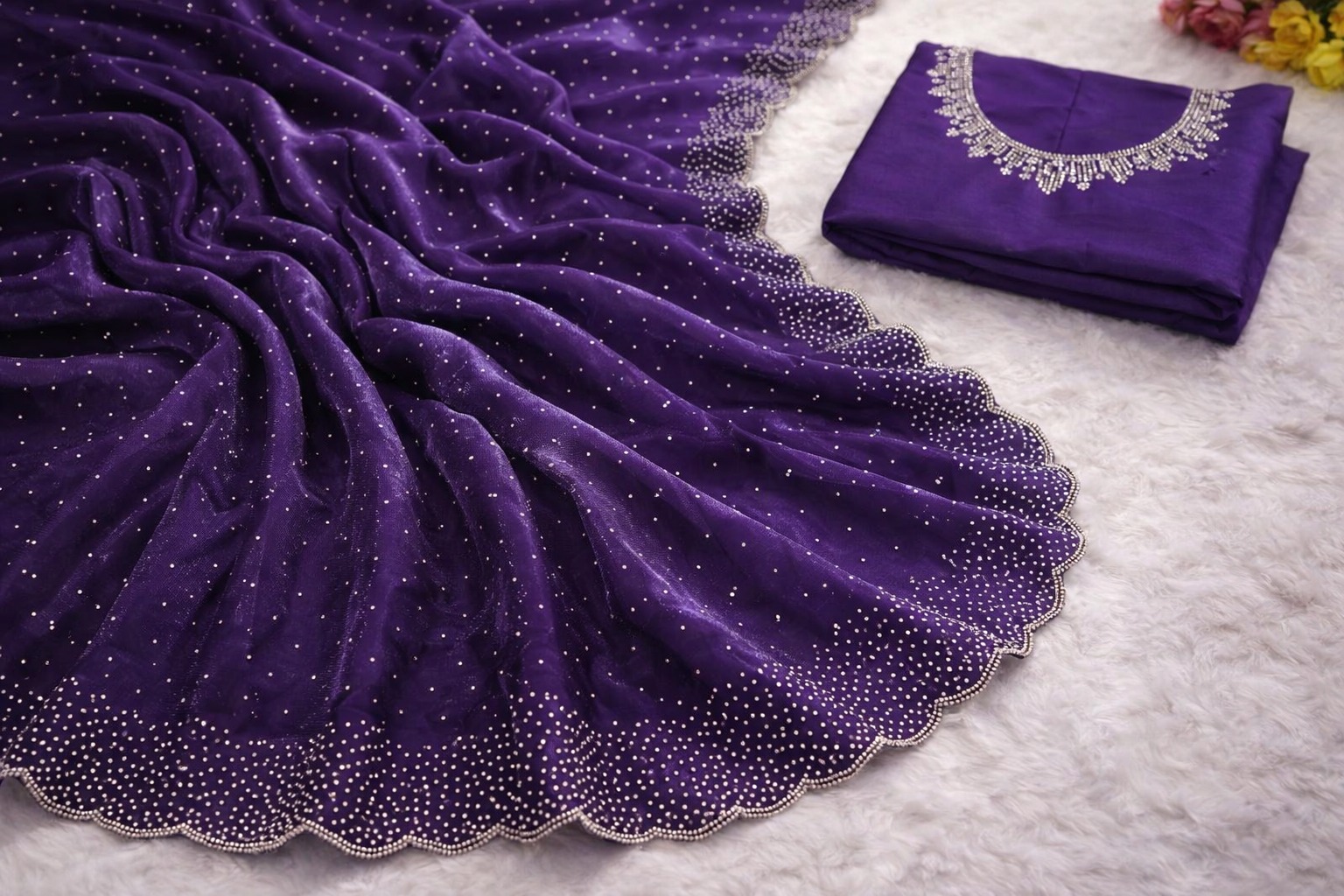 Designer Deep Purple Silk Saree with Elegant Diamond Touch