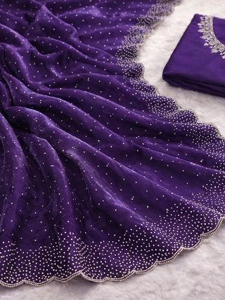 Designer Deep Purple Silk Saree with Elegant Diamond Touch