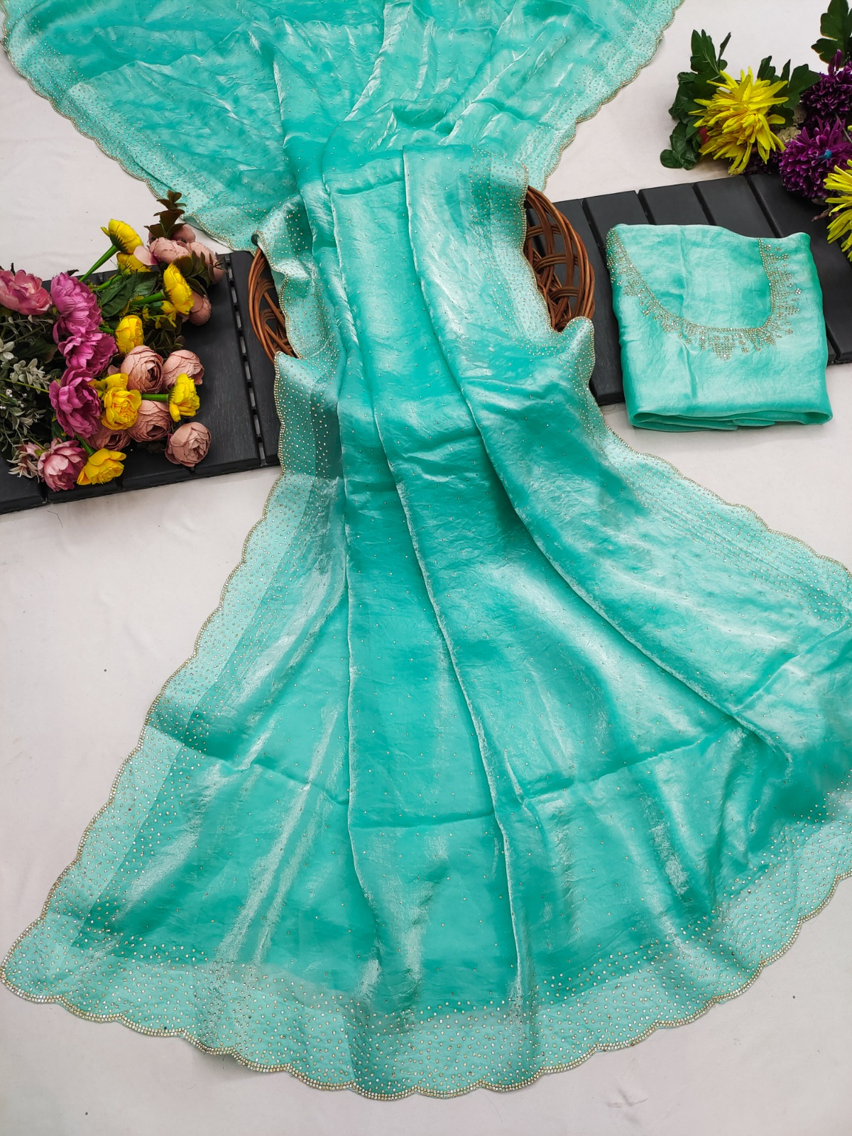 Stylish Sea Green Party Wear Silk Saree with Border