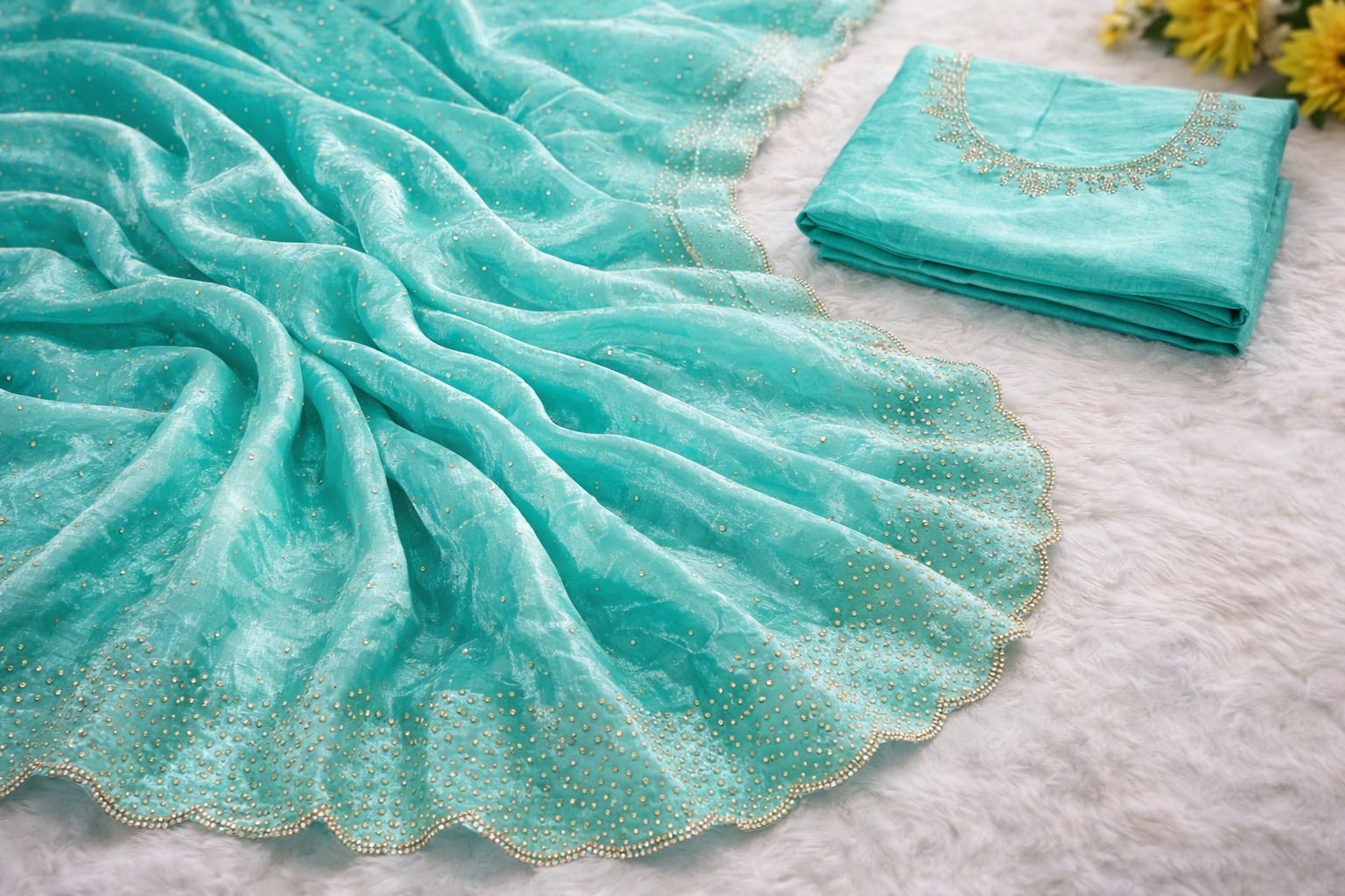 Stylish Sea Green Party Wear Silk Saree with Border