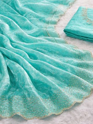 Stylish Sea Green Party Wear Silk Saree with Border